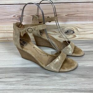 Sofft Wedge Sandals Women 9 Gold Metallic Leather Glam Wedding Guest